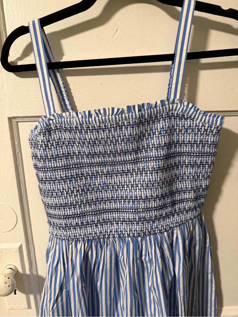 J. Crew Blue White Stripe Smocked Waist Midi Cotton Blend Sundress Classic Small